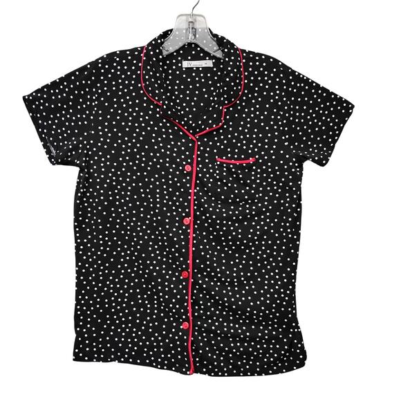 Joan Vass Pajama Tops Size Medium Black and White Polka Dot Button Down - Picture 3 of 8